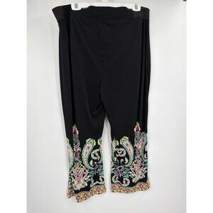 INC International Concepts Womens 1X Black Paisley Wide Leg Romper Pants